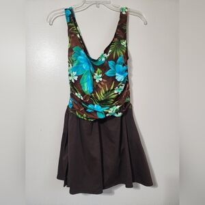 White Stag Brown and Teal Tropical Swimdress